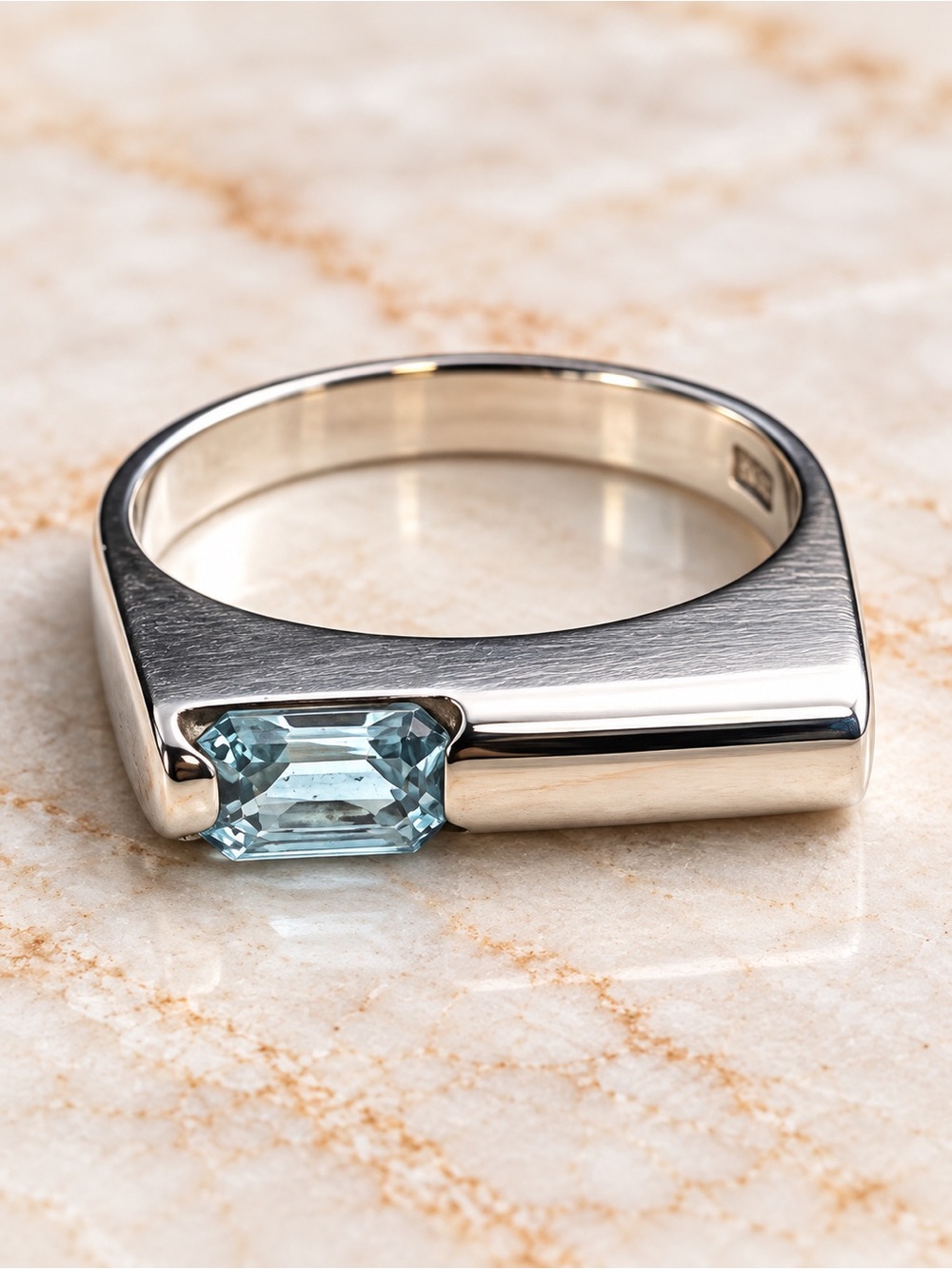 Sterling Silver Aquamarine Ring Size 6.5 Geometric Modern Statement